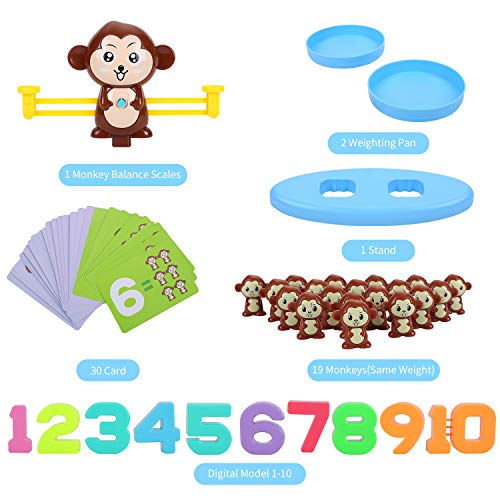 FORMIZON Equilibrar Juego de Matemáticas, Juguete Animal Balanza, Juguete Educativo Niños Balanza de Equilibrio Números Tarjetas, Juego Divertido Regalo Educativo para Niñas Niños (Monos)