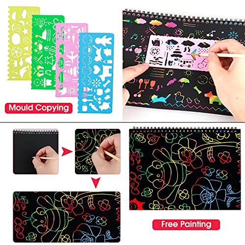 FORMIZON Scratch Art Cuadernos, Scratch Art Paper Notebook, Manualidades para NiñOs, Cuadernos De Notas De Arte ArcoíRis para Rascar, Dibujo Scratch Arco Iris Papel para Notas, Dibujos, Juegos