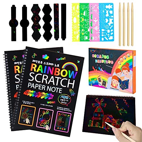 FORMIZON Scratch Art Cuadernos, Scratch Art Paper Notebook, Manualidades para NiñOs, Cuadernos De Notas De Arte ArcoíRis para Rascar, Dibujo Scratch Arco Iris Papel para Notas, Dibujos, Juegos