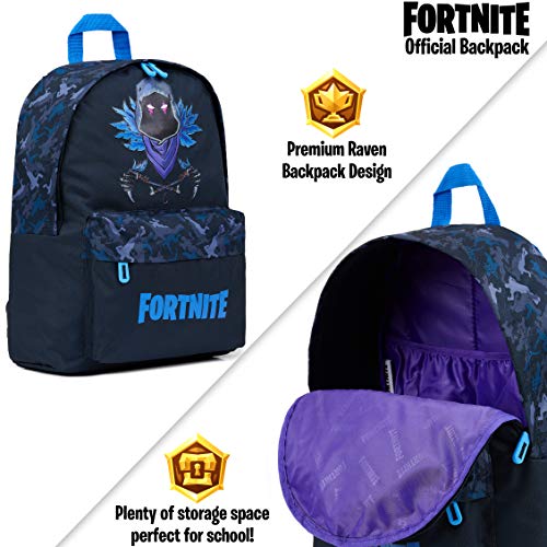 Fortnite Mochila Niños | Mochilas Escolares Juveniles | Mochila Escolar Llama, Camuflaje | Estilo Unisex para Niños y Adultos | Regalos Para Adolescentes (negro Raven)