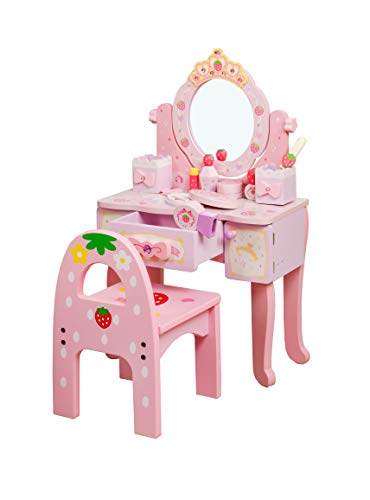 Fresh Baby Tocador Infantil con Espejo - Tocador de Princesa con Silla y Accesorios - Altura 75 CM