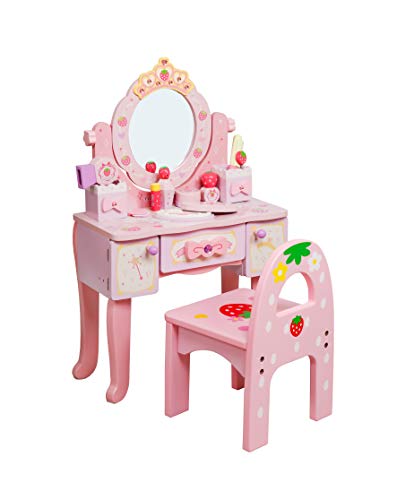 Fresh Baby Tocador Infantil con Espejo - Tocador de Princesa con Silla y Accesorios - Altura 75 CM