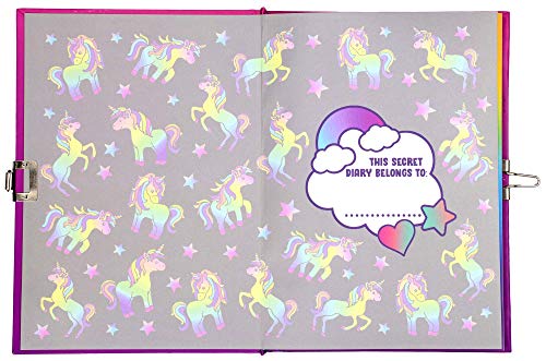 Fringoo - Diario Secreto y Bolígrafo Brillante con Estrellas para Chicas, Candado de Corazón Combinado al Marcapáginas | Hermoso Cuaderno de Chicas y Bolígrafos - Mezcla de Unicornio