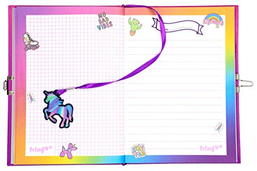 Fringoo - Diario Secreto y Bolígrafo Brillante con Estrellas para Chicas, Candado de Corazón Combinado al Marcapáginas | Hermoso Cuaderno de Chicas y Bolígrafos - Mezcla de Unicornio