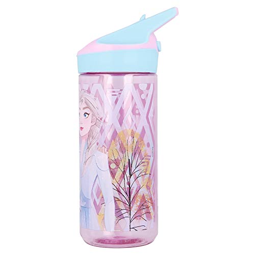 Frozen 2 | Botella de Tritan Reutilizable para Niños | Cantimplora Reusable con Sistema Antigoteo y Pajita de Silicona - Facil Apertura con botón - Sin BPA - Capacidad: 620 ml