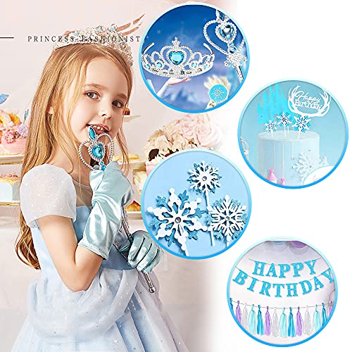 Frozen Decoración Cumpleaños para Niña, Frozen Globo Fiesta Banner Globos de Feliz Cumpleaños Globo Copos de Nieve Frozen Decoración con Princesa Tiara Corona Cetro para Niña