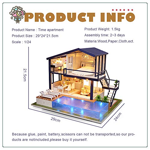 Fsolis Casa de Muñecas en Miniatura de Bricolaje con Mueble, Casa en Miniatura de Madera 3D con Cubierta Antipolvo y Movimiento Musical, Kit de Regalo Creativo de Casas para Muñecas A66