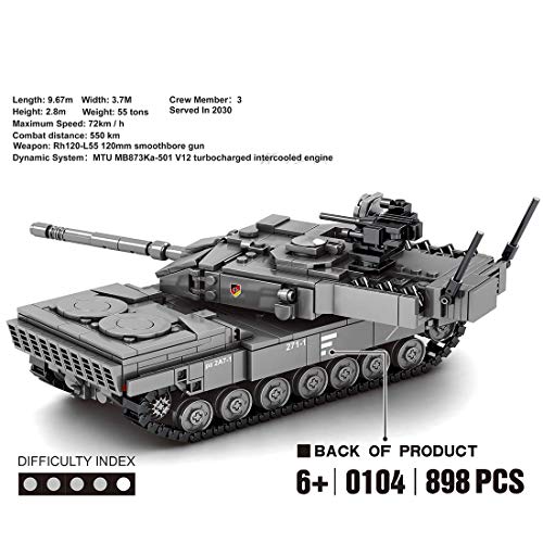 Fujinfeng Tanque Militar Juguete, 898 Piezas Tank Toy Tanque Construcción - Compatible con Lego (Este Producto no es Creado ni Vendido por Lego) - Grey Camouflage Main Battle Tank