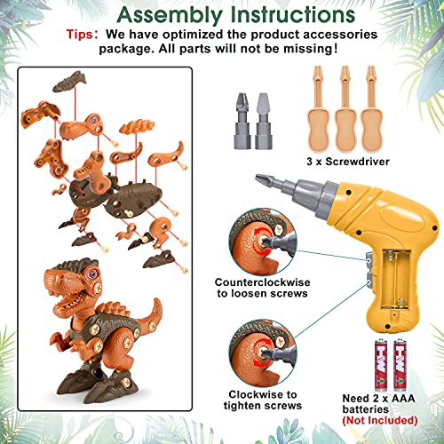 Fundia Take Apart Dinosaur Toys for Kids 3-5, Stem Toys for 3 4 5 6 7 Year Old Boys and Girls, Construction Dinosaur Toys Kids Toys with Electric Drill for 3-7 Year Old Boys and Girls Birthday Gifts