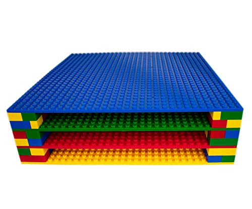 FunHaven Paquete de 4 Placas Base Grandes para Construcción de Ladrillos 32 x 32 Espigas o 25 x 25 cm | Compatible con Las Principales Marcas (Azul, Verde, Rojo, Amarillo)