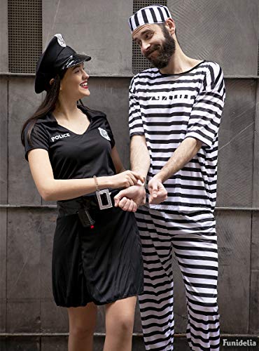 Funidelia | Disfraz de Prisionero para Hombre Talla S ▶ Ladrón, Preso, Delincuente, Profesiones - Color: Negro - Divertidos Disfraces y complementos para Carnaval y Halloween