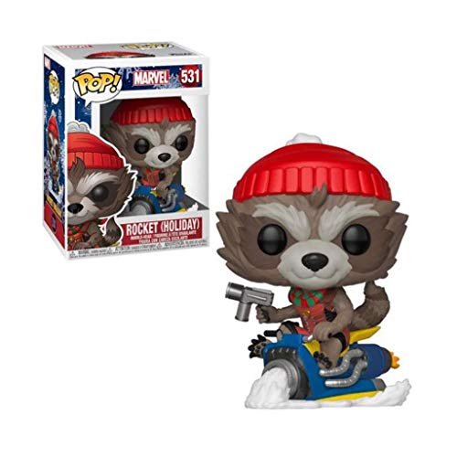 Funko - Pop! Bobble Vinyle Marvel: Holiday - Rocket Figura Coleccionable, Multicolor (43334)