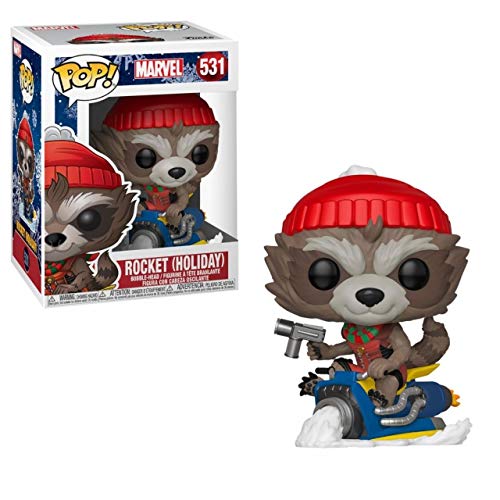 Funko - Pop! Bobble Vinyle Marvel: Holiday - Rocket Figura Coleccionable, Multicolor (43334)