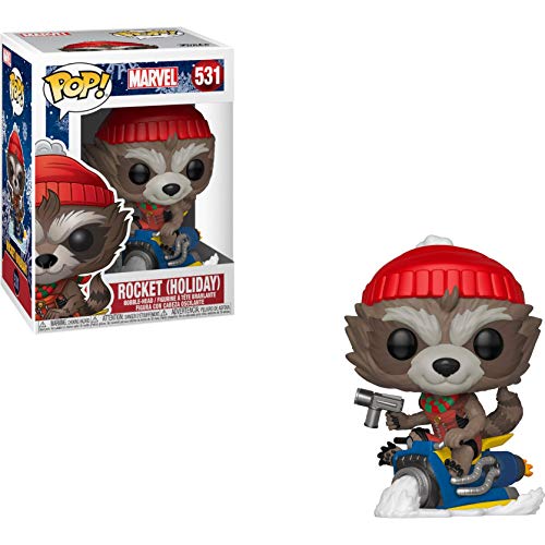 Funko - Pop! Bobble Vinyle Marvel: Holiday - Rocket Figura Coleccionable, Multicolor (43334)