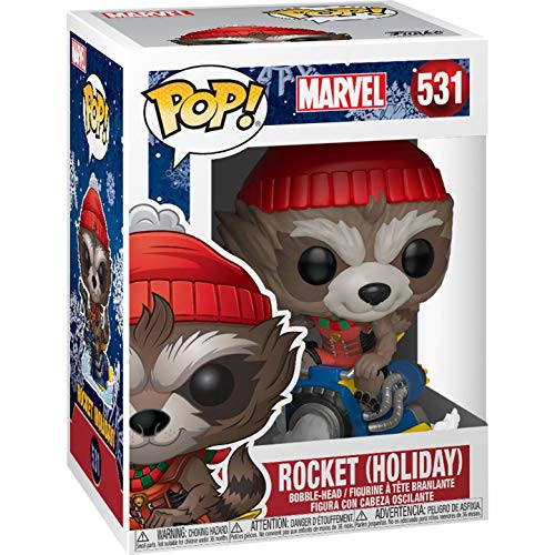 Funko - Pop! Bobble Vinyle Marvel: Holiday - Rocket Figura Coleccionable, Multicolor (43334)