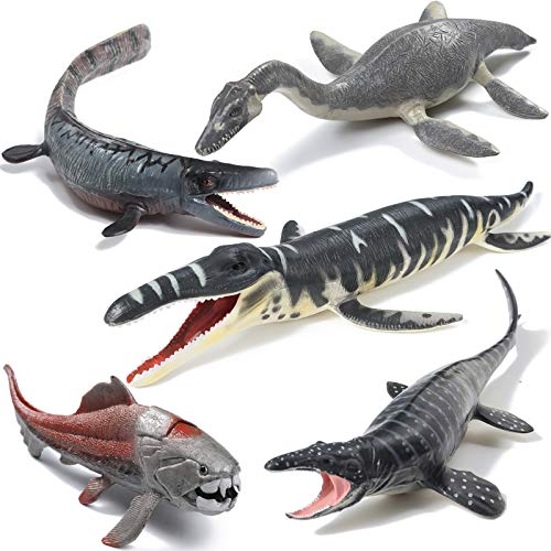 FUNSHOWCASE Prehistorico Mar Vida Dinosaurio Juguete Figuras Educativo Realista Plástico Estatuilla De Set de Juego Lote 5-Piece Tylosaurus Deslizante Diente Dunkleosteus Mosasaurus Plesiosauro