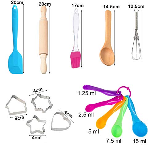 FUQUN 24 Piezas Juego de Simulación Juegos de rol de Cocina y Horneado Juego de Cocina para Niños con Delantal Gorro de Cocinero Mitón de Cocina y Cortadores de Galletas, Cocinas de Juguete para Niños