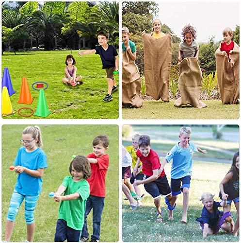 FUQUN 6 En 1 (52 piezas) Juego de equipo de juego combinado de carnaval - Jardín de Deportes para Niños y Juegos Familiares para Fiestas al Aire Libre, Ring Toss Game, Juegos Exterior Niños