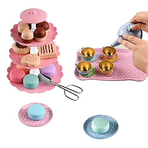 FUQUN - Juego de Té de Metal para Fiestas de Té de La Tarde, 36 Piezas, Juego de Té de Metal para Niños, Tazas Picnic Pastel Imitacion Juguete para Niñas