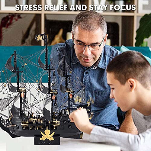 FXQIN 3D Puzzle Metal Kits de construcción de veleros de Barco Pirata de Bricolaje Juguete Modelo de Barco de Rompecabezas 3D, decoración de Escritorio para Adultos y niños, 307 Piezas