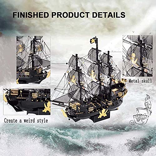 FXQIN 3D Puzzle Metal Kits de construcción de veleros de Barco Pirata de Bricolaje Juguete Modelo de Barco de Rompecabezas 3D, decoración de Escritorio para Adultos y niños, 307 Piezas