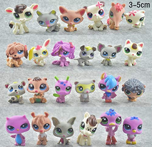 fyb 24pcs / Set Mini Little Animal Dolls Rare Pet Shop Figuras de acción Tiger Littlest Cat Dog Dachshund Collie Cat Patrulla Canina Toy, B -24pcs