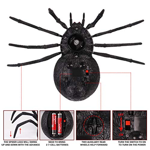 Fyeep Araña controlada a Distancia, artículo de Broma de luz de araña Gigante, tarántula RC Spider Araña Gigante de Control Remoto 19 cm para decoración de Halloween