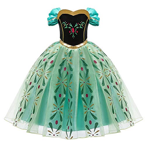 FYMNSI Disfraz Anna Niña Princesa Reinas de Nieve 2 Cosplay Carnaval Vestido con Accesorios Disfraces de Fiesta Ceremonia Navidad Fancy Dress up Costume para Chicas Verde + Accesorios 2-3 años