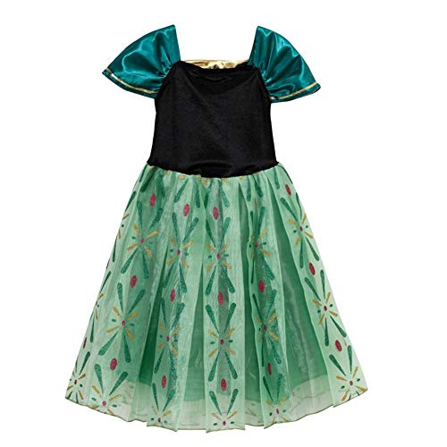 FYMNSI Disfraz Anna Niña Princesa Reinas de Nieve 2 Cosplay Carnaval Vestido con Accesorios Disfraces de Fiesta Ceremonia Navidad Fancy Dress up Costume para Chicas Verde + Accesorios 2-3 años