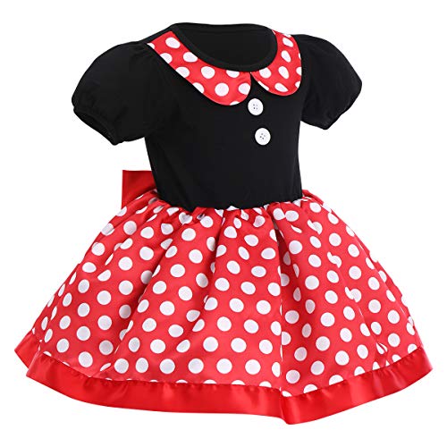 FYMNSI - Disfraz de Minnie con lunares de princesa, vestido con lazo para carnaval, cosplay, fiesta de cumpleaños, Halloween, Navidad, para 1 a 7 años Rojo + Negro 02 18-24 Meses