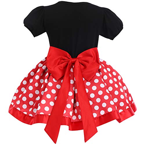 FYMNSI - Disfraz de Minnie con lunares de princesa, vestido con lazo para carnaval, cosplay, fiesta de cumpleaños, Halloween, Navidad, para 1 a 7 años Rojo + Negro 02 18-24 Meses