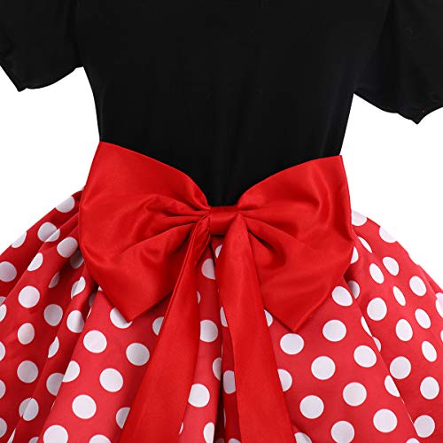 FYMNSI - Disfraz de Minnie con lunares de princesa, vestido con lazo para carnaval, cosplay, fiesta de cumpleaños, Halloween, Navidad, para 1 a 7 años Rojo + Negro 02 18-24 Meses