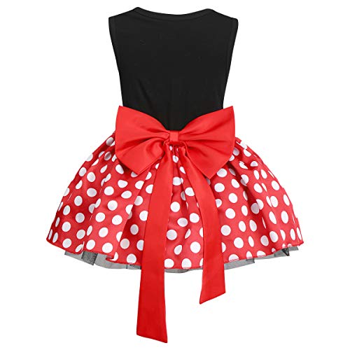 FYMNSI - Disfraz de Minnie con lunares de princesa, vestido con lazo para carnaval, cosplay, fiesta de cumpleaños, Halloween, Navidad, para 1 a 7 años Rojo + Negro 01 4-5 Años