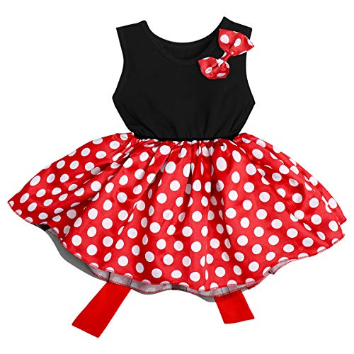 FYMNSI - Disfraz de Minnie con lunares de princesa, vestido con lazo para carnaval, cosplay, fiesta de cumpleaños, Halloween, Navidad, para 1 a 7 años Rojo + Negro 01 4-5 Años