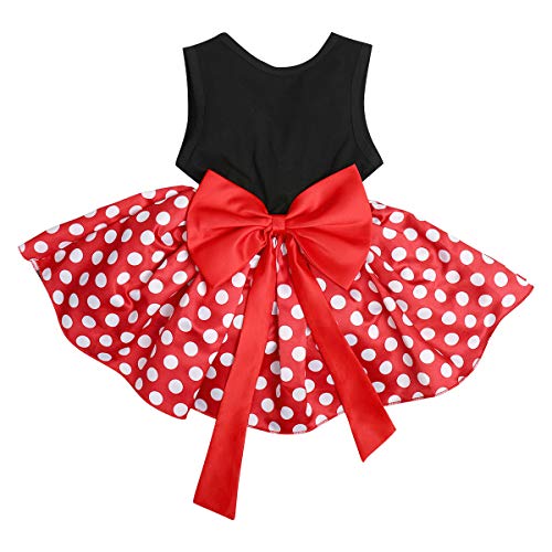 FYMNSI - Disfraz de Minnie con lunares de princesa, vestido con lazo para carnaval, cosplay, fiesta de cumpleaños, Halloween, Navidad, para 1 a 7 años Rojo + Negro 01 4-5 Años