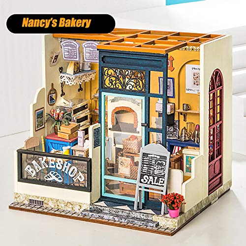 FZ FUTURE Casa de muñecas Miniatura Kit con Muebles, 3D Casa de Miniatura de Madera, DIY Muñecas Miniaturas Kit de Casa, Edificio de Villa de Asamblea Creativa Hecha A Mano,Nancy’s Bakery