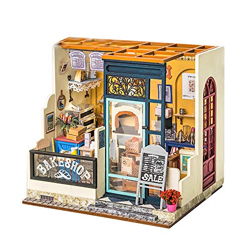 FZ FUTURE Casa de muñecas Miniatura Kit con Muebles, 3D Casa de Miniatura de Madera, DIY Muñecas Miniaturas Kit de Casa, Edificio de Villa de Asamblea Creativa Hecha A Mano,Nancy’s Bakery