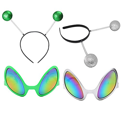 Gafas AlieníGenas De Moda, Antena Diadema Set 2 Piezas De PelíCula De Color De Marco Plateado Y PelíCula De Color De Marco Verde, 2 Piezas De Diadema AlieníGena, Adecuado Como Accesorios Para Fotos