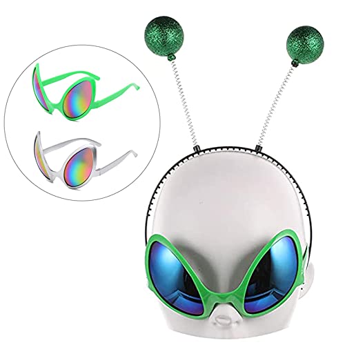 Gafas AlieníGenas De Moda, Antena Diadema Set 2 Piezas De PelíCula De Color De Marco Plateado Y PelíCula De Color De Marco Verde, 2 Piezas De Diadema AlieníGena, Adecuado Como Accesorios Para Fotos