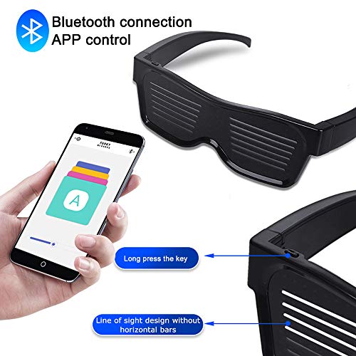 Gafas LED, Control de Aplicación Bluetooth, Gafas LED Dinámicas 4 Modos, 11 Animaciones, Las Gafas de Neón DIY son para Fiestas, Cumpleaños, Halloween, Carnavales de Bares