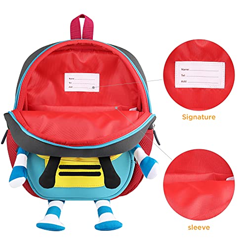 GAGAKU® Mochila infantil para niños de 2 a 6 años con dibujos animados en 3D, de neopreno, para guardería, con correa para el pecho y correa antipérdida., 3 robots, S