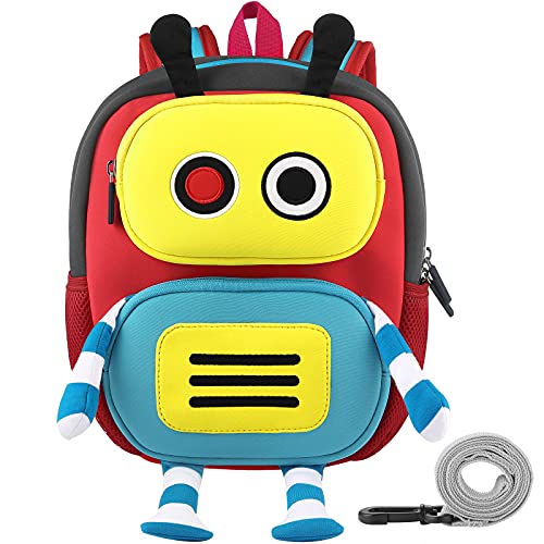 GAGAKU® Mochila infantil para niños de 2 a 6 años con dibujos animados en 3D, de neopreno, para guardería, con correa para el pecho y correa antipérdida., 3 robots, S