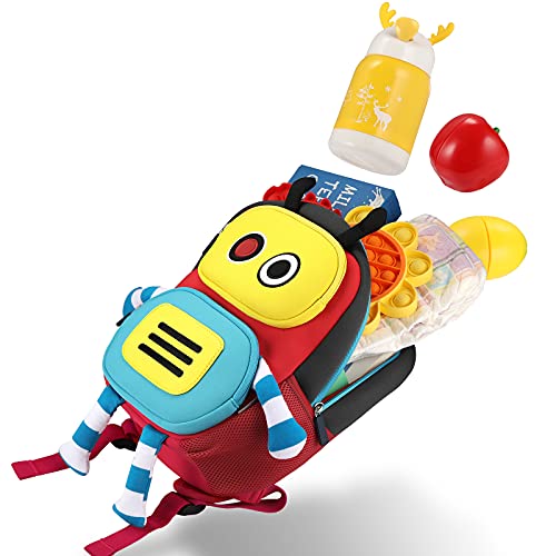 GAGAKU® Mochila infantil para niños de 2 a 6 años con dibujos animados en 3D, de neopreno, para guardería, con correa para el pecho y correa antipérdida., 3 robots, S