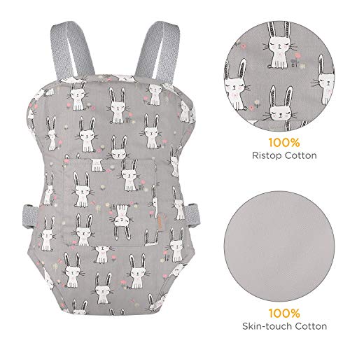 GAGAKU Muñeca Transporte Doll Carrier Delantera y Trasera de Bebé de Algodón para Niños - Conejo Gris