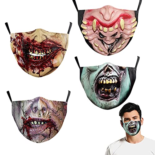 GazyShop--HalloweenMáscara de protección para adultos, 4 unidades, lavable, reutilizable, 10 elementos filtrantes reemplazables, máscara diario, carnaval, fiesta temática, Ciclismo, disfraz.