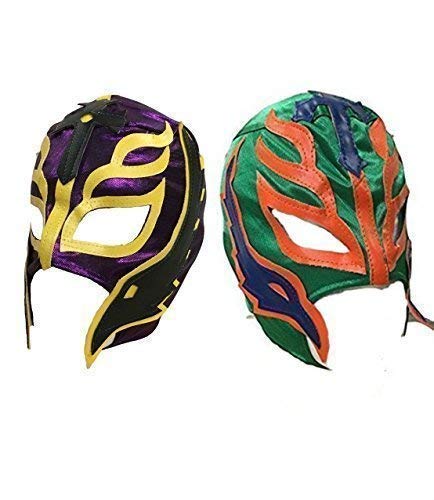 GB 2 (Dos) Aleatorios Color Rey Mysterio Lucha Libre Halloween Carnaval Cosplay Cosplay Cabeza Completa Máscara - Talla Universal Cremallera Wwe