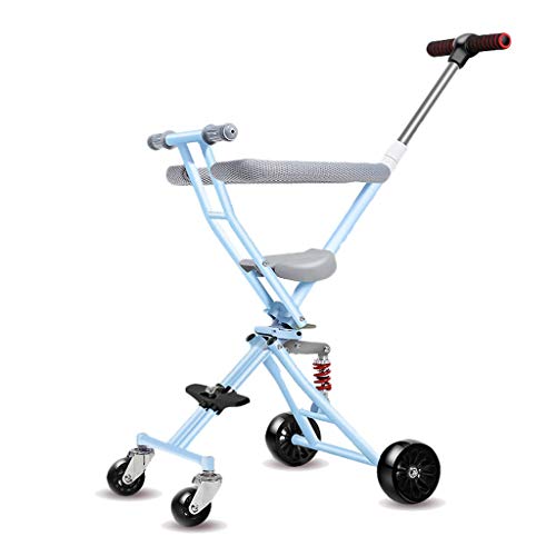 GCXLFJ Triciclo Evolutivo Toral Artefacto 4-Wheeler Simple luz Plegable Cochecito de bebé Cochecito de bebé 1-3 -6 años de Cochecito Suave Asiento Suave Rueda Rosa Azul Gris Negro (Color : B)