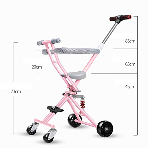 GCXLFJ Triciclo Evolutivo Toral Artefacto de Cochecito de automóviles para niños para niños, Plegado de luz Simple de 4 Ruedas 1-3 -6 años de Rueda de Flash de Asiento Suave (Color : Pink)