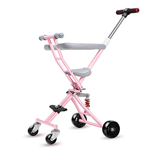 GCXLFJ Triciclo Evolutivo Toral Artefacto de Cochecito de automóviles para niños para niños, Plegado de luz Simple de 4 Ruedas 1-3 -6 años de Rueda de Flash de Asiento Suave (Color : Pink)