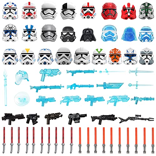 Gedar 63 Piezas Armas para Lego Star Wars Minifiguras, Casco, máscara, Espada Larga, Blasters para Lego Star Wars, Espadas láser para Lego Clone Wars Minifiguras